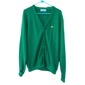 Izod Lacoste One Point Oron Acrylic Knit Cardigan Green American Large 70’s VTG